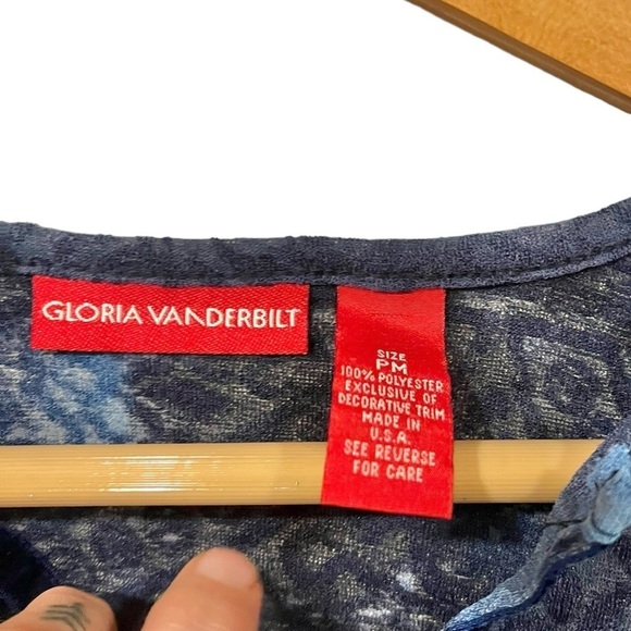 Vintage Gloria Vanderbilt Petite Medium Sheer Top Blouse 3/4th Sleeves Blue 90s - Picture 5 of 6
